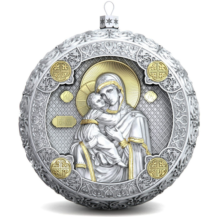 Набор из 2 серебряных ёлочных шаров "Православный и Рождественский"